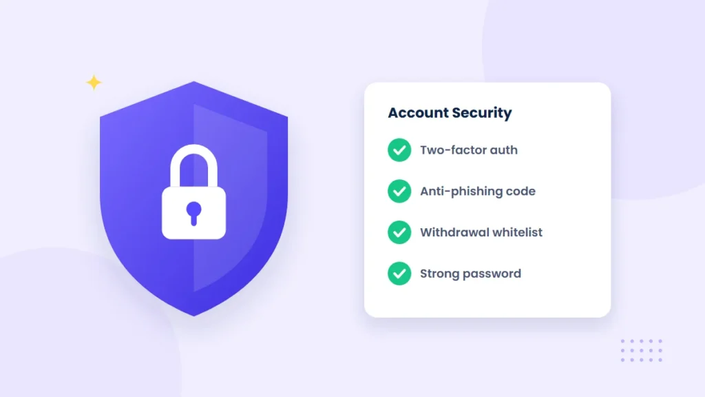 Illustration of a smartphone showing a two-factor authentication code beside a padlock shield protecting a crypto exchange account